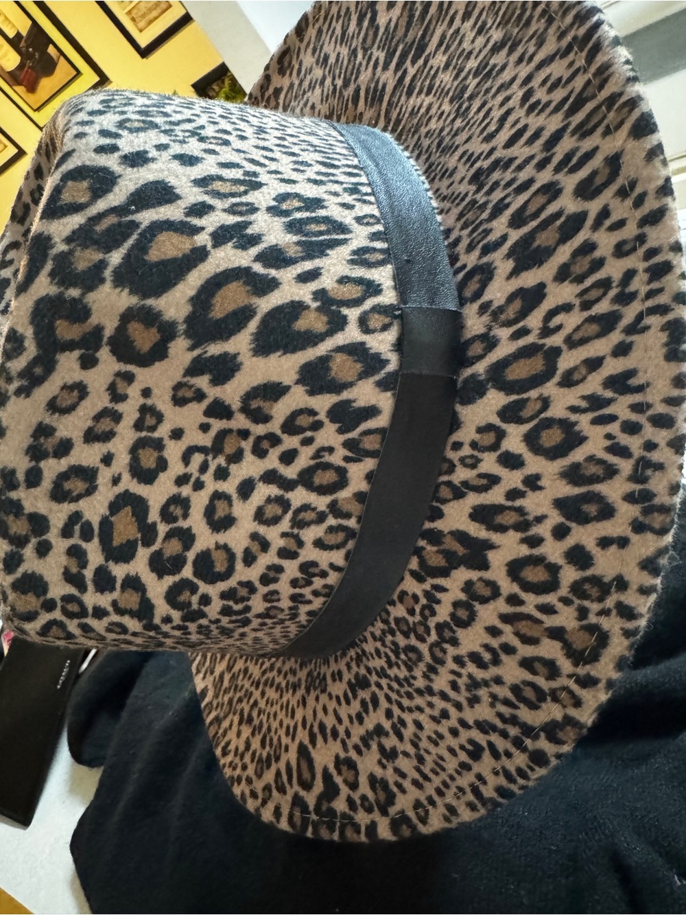 Leopard-Print Felt Fedora Hat with Black Band
